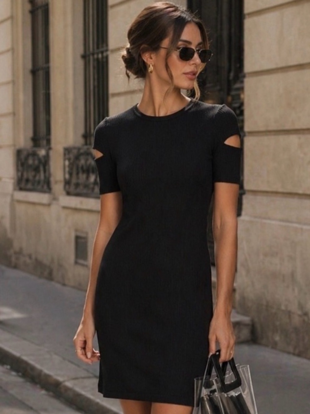 Helmut Lang Wide Rib Knit Dress Black Size L BNWT Minimalist Designer Staple